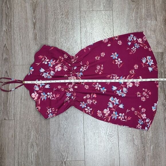 𝅺monteau Burgundy Floral Scalloped Neck Halter Dress Small - Picture 15 of 16